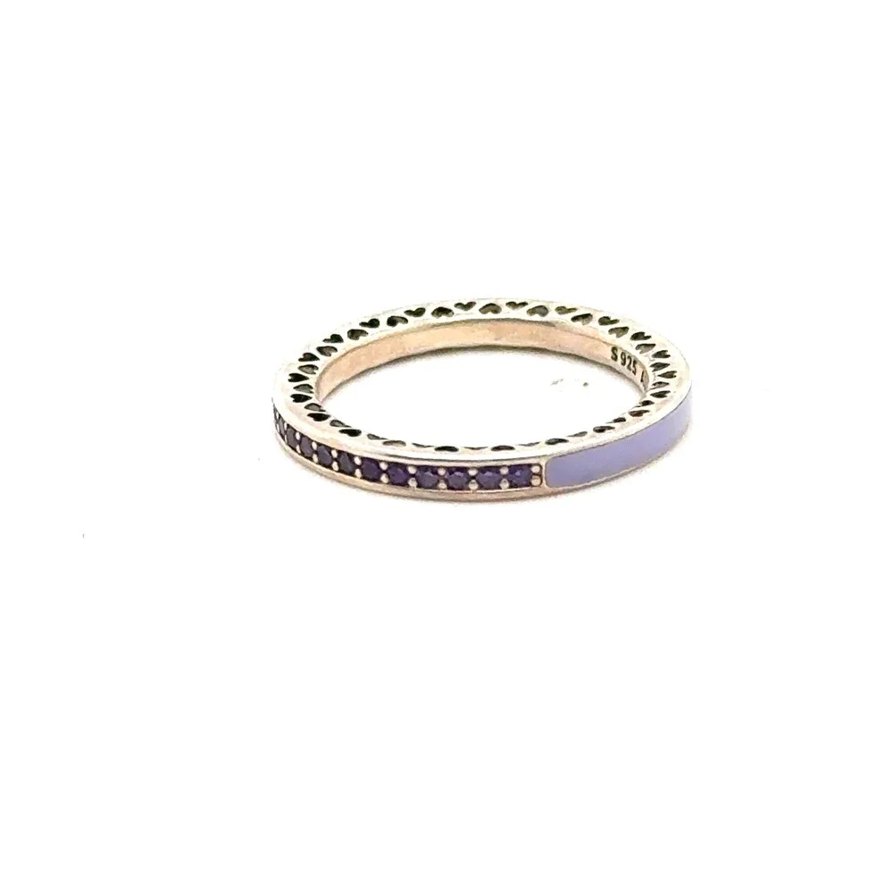 Pandora Radiant Hearts Lavender Enamel Purple CZ Ring Sterling Silver Size 6 52